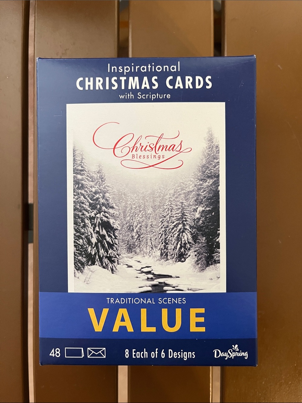 Blue 'Christmas Blessings' Inspirational Christmas Cards - 48 Count